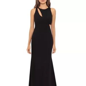 Aqua Scuba Crepe Cut Out Evening Gown